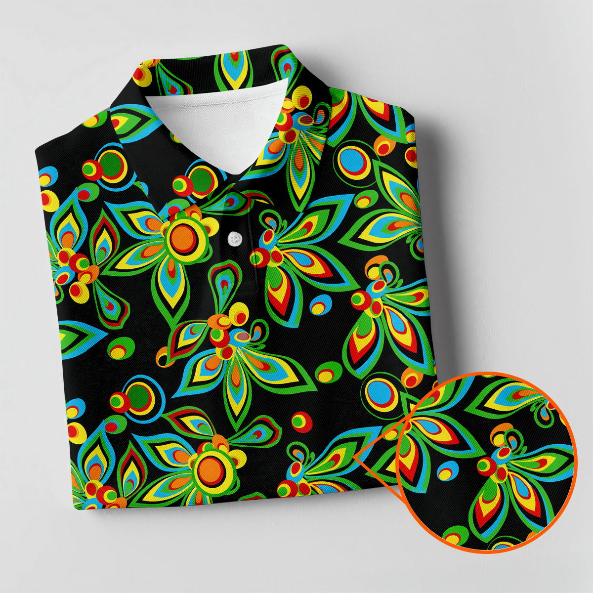 Black Colorful Floral Geometric Pattern Golf Shirt, Men's Golf Shirt, Golf Apparel For Men, Polo Shirts For Men