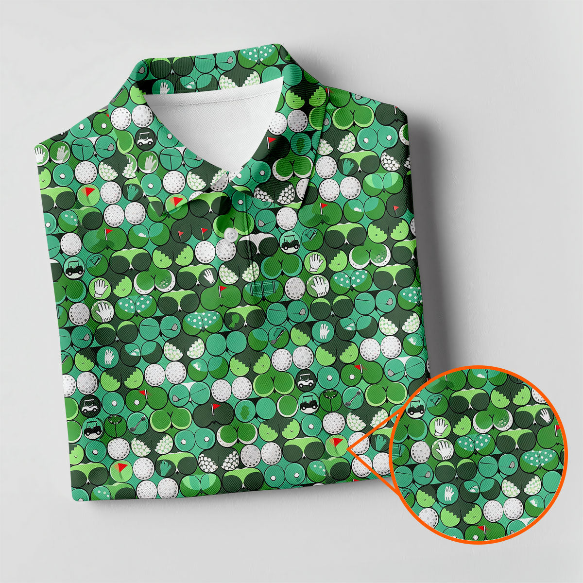 Green Golf Ball And Flag Pattern Golf Shirt, Ladies Golf Shirts , Women's Golf Tops