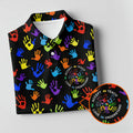 Accept Teach Understand Love Autism Awareness Colorful Handprint Black Golf Shirt, Golf Shirts For Men