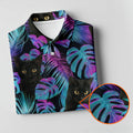 Funny Black Cat Purple Blue Gradient Hawaiian Golf Shirt, Golf Shirts For Men