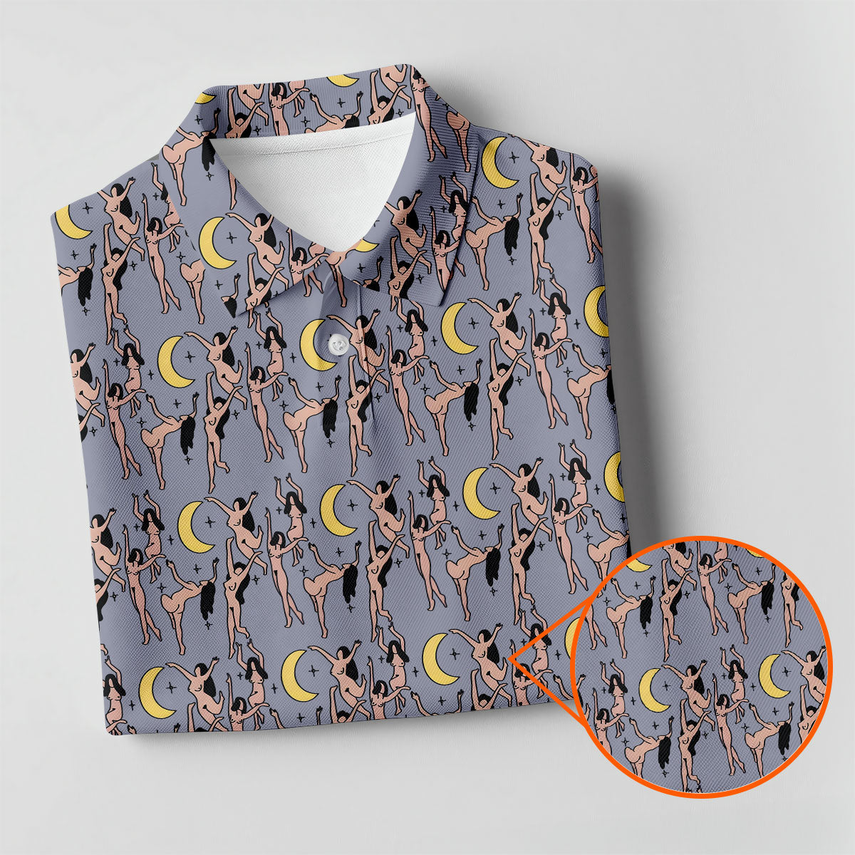 Dancing Figures Moon And Stars Pattern Polo Shirt, Mens Golf Shirts, Golf Apparel For Men