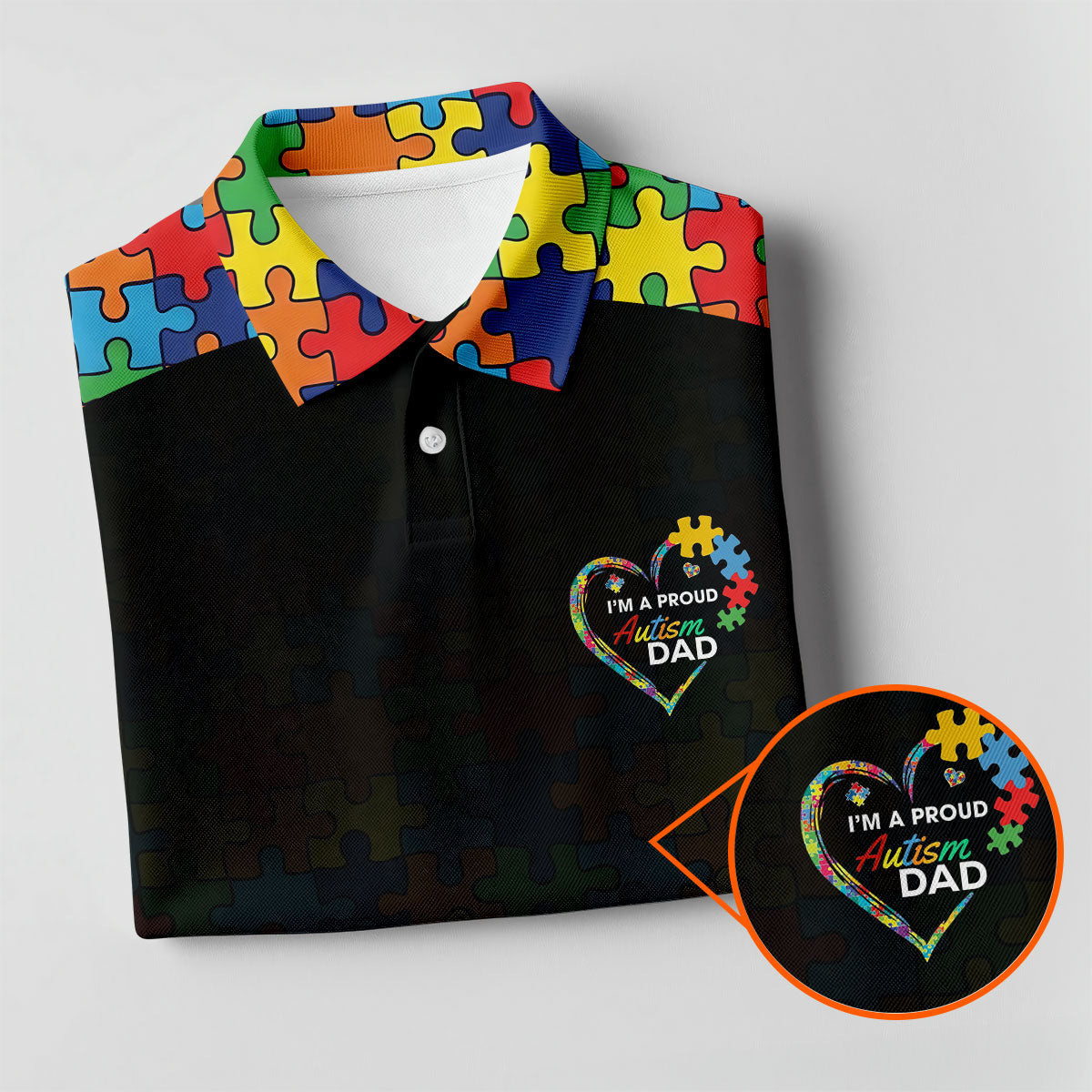 I'm A Proud Autism Dad Autism Awareness Puzzle Pattern Black Fade Golf Shirts For Men, Golf Gifts For Dad
