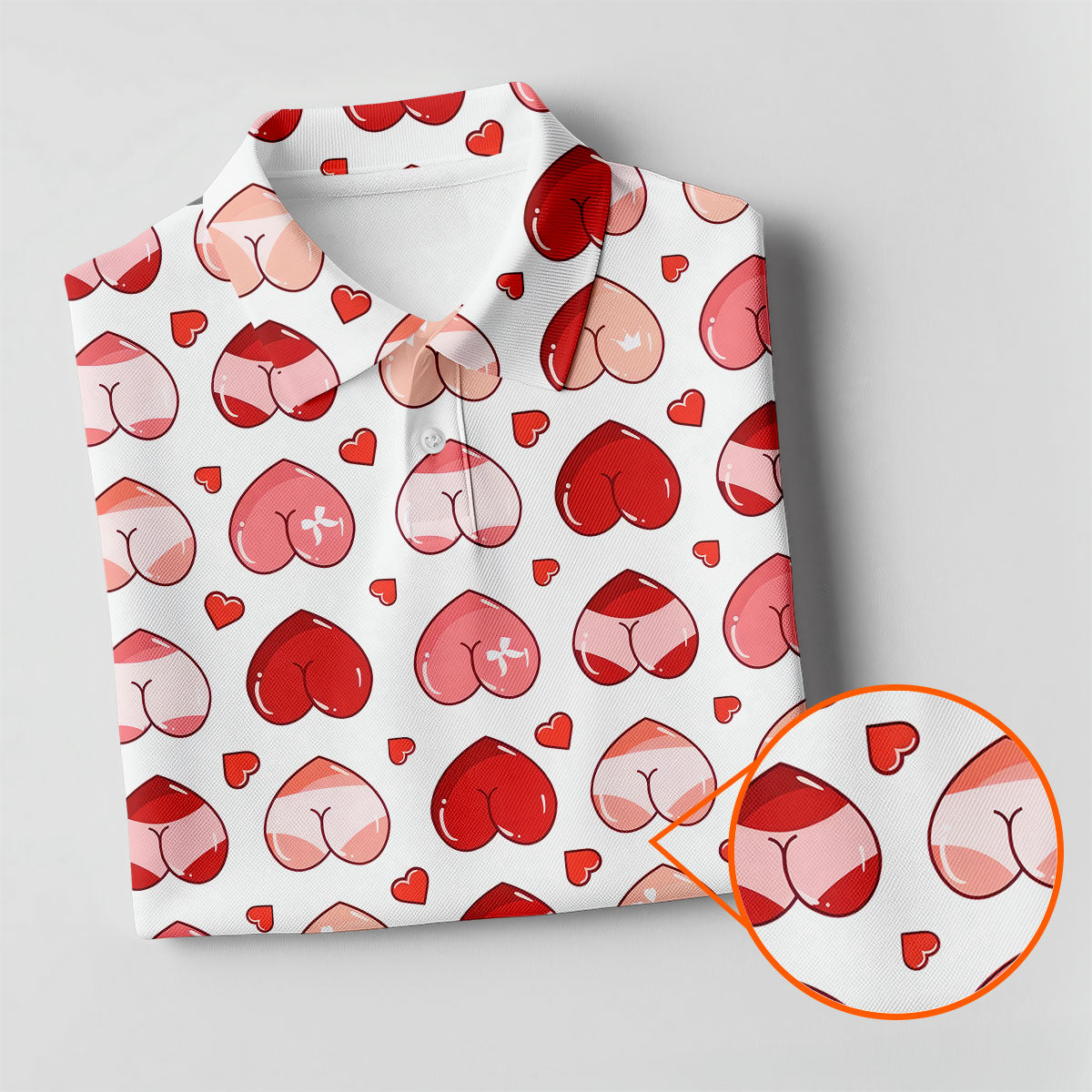 Funny Heart Butt Pattern Golf Polo Shirt, Mens Golf Shirts, Golf Apparel For Men