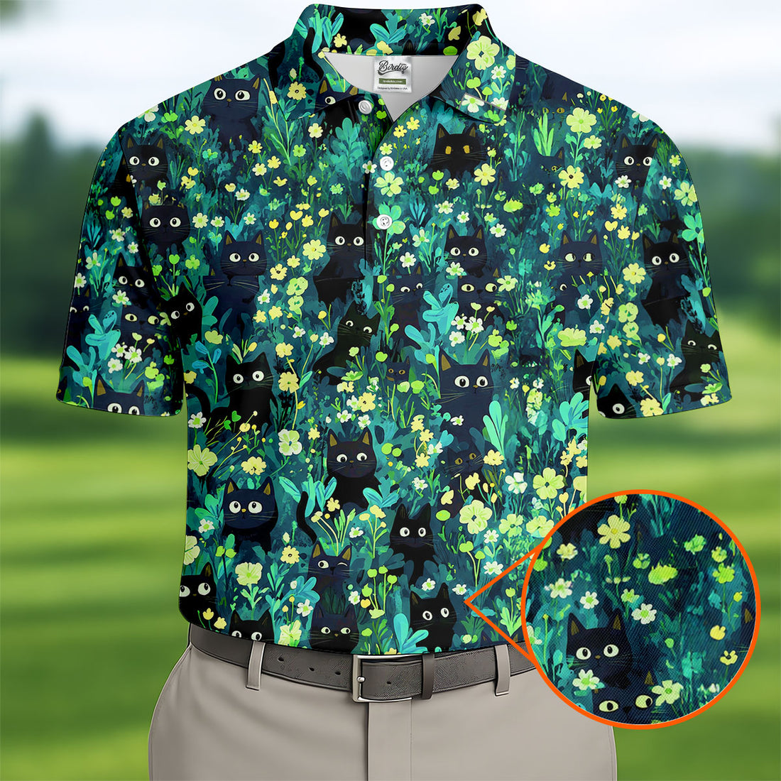 Cartoon Black Cats Hawaiian Golf Shirt, Men's Golf Shirt, Polo Shirts For Men