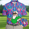 Colorful Psychedelic Santa Golfer Print Men's Golf Shirt, Mens Golf Apparel, Hawaiian Golf Shirt