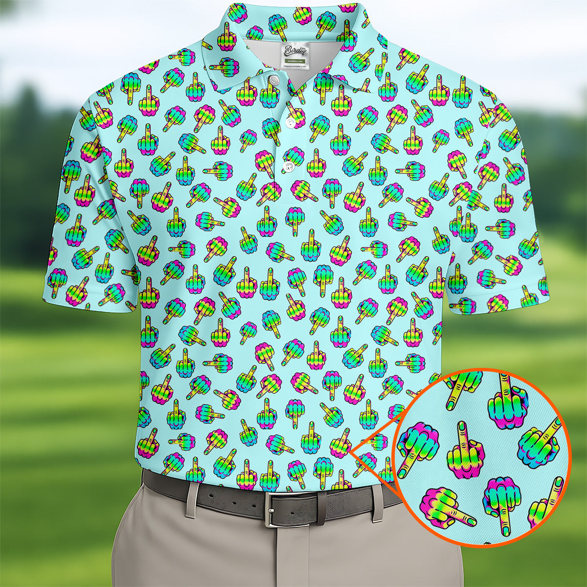 Neon Middle Finger Fun Men's Golf Polos, Fun Golf Shirts For Men, Cool Golf Gifts, Polo For Men