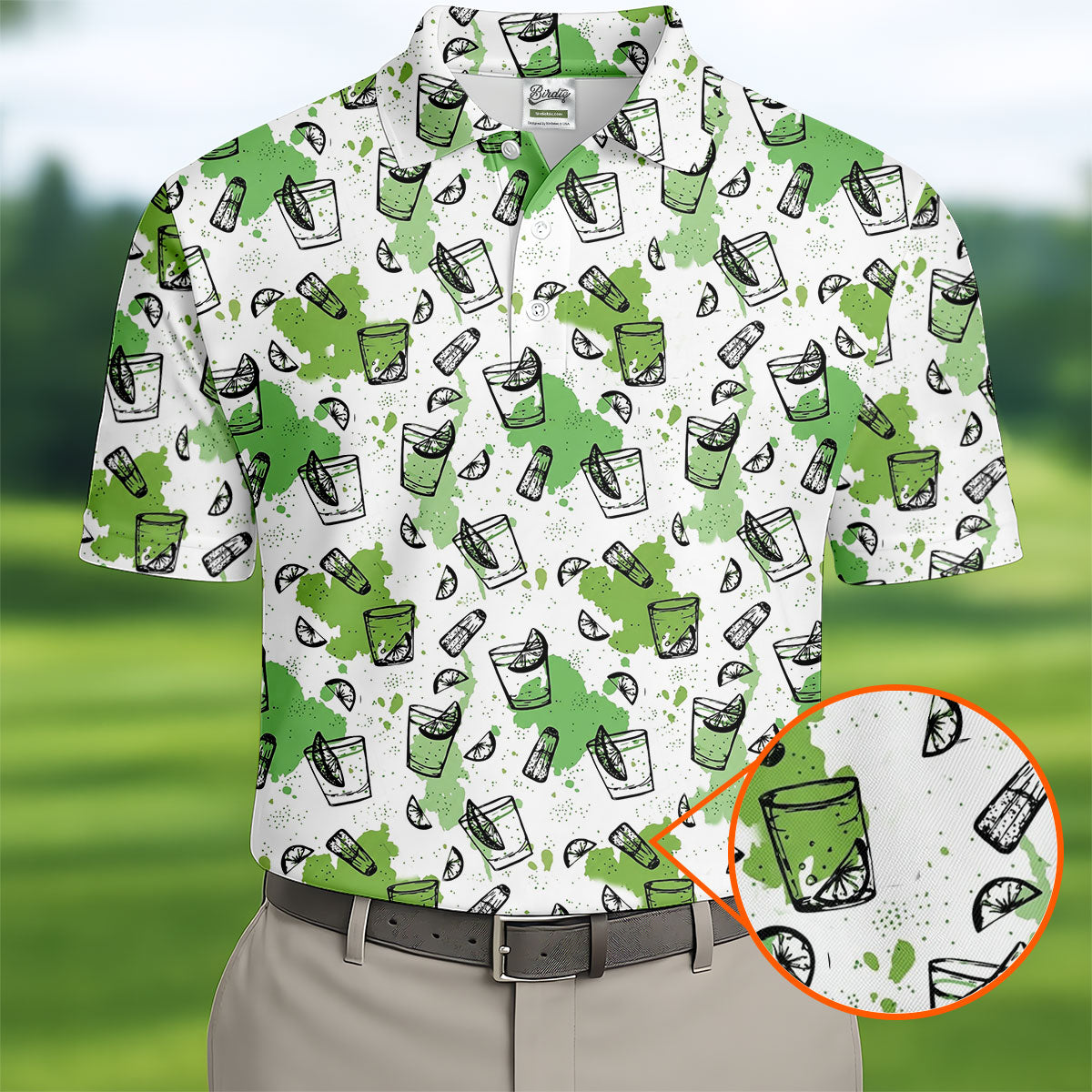 Green Cocktail Splash Pattern Golf Shirt, Mens Golf Shirts, Hawaiian Golf Shirt, Golf Polo Shirts For Men