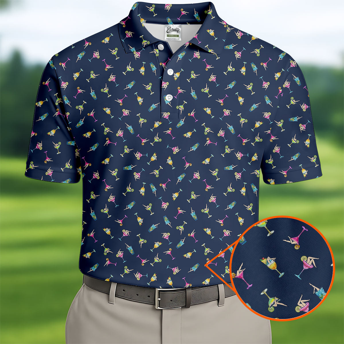 Tropical Cocktail Pinup Pattern Golf Shirt, Mens Golf Apparel, Golf Shirts For Men
