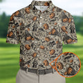 Vintage Pumpkin Skull Halloween Golf Shirt, Golf Shirts For Men, Golf Apparel For Men