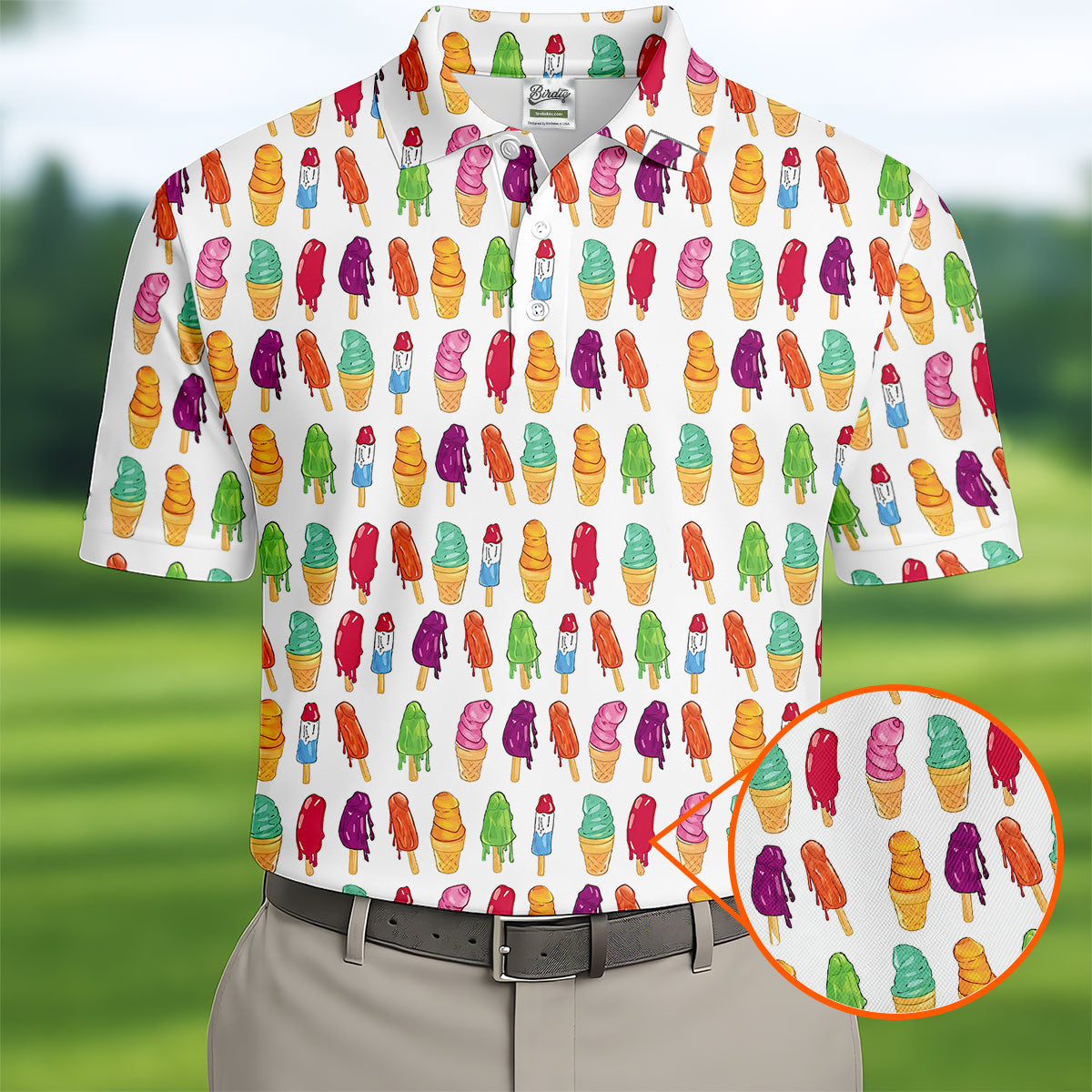Colorful Ice Cream Pattern Golf Polo Shirt, Men's Golf Shirt, Golf Apparel For Men