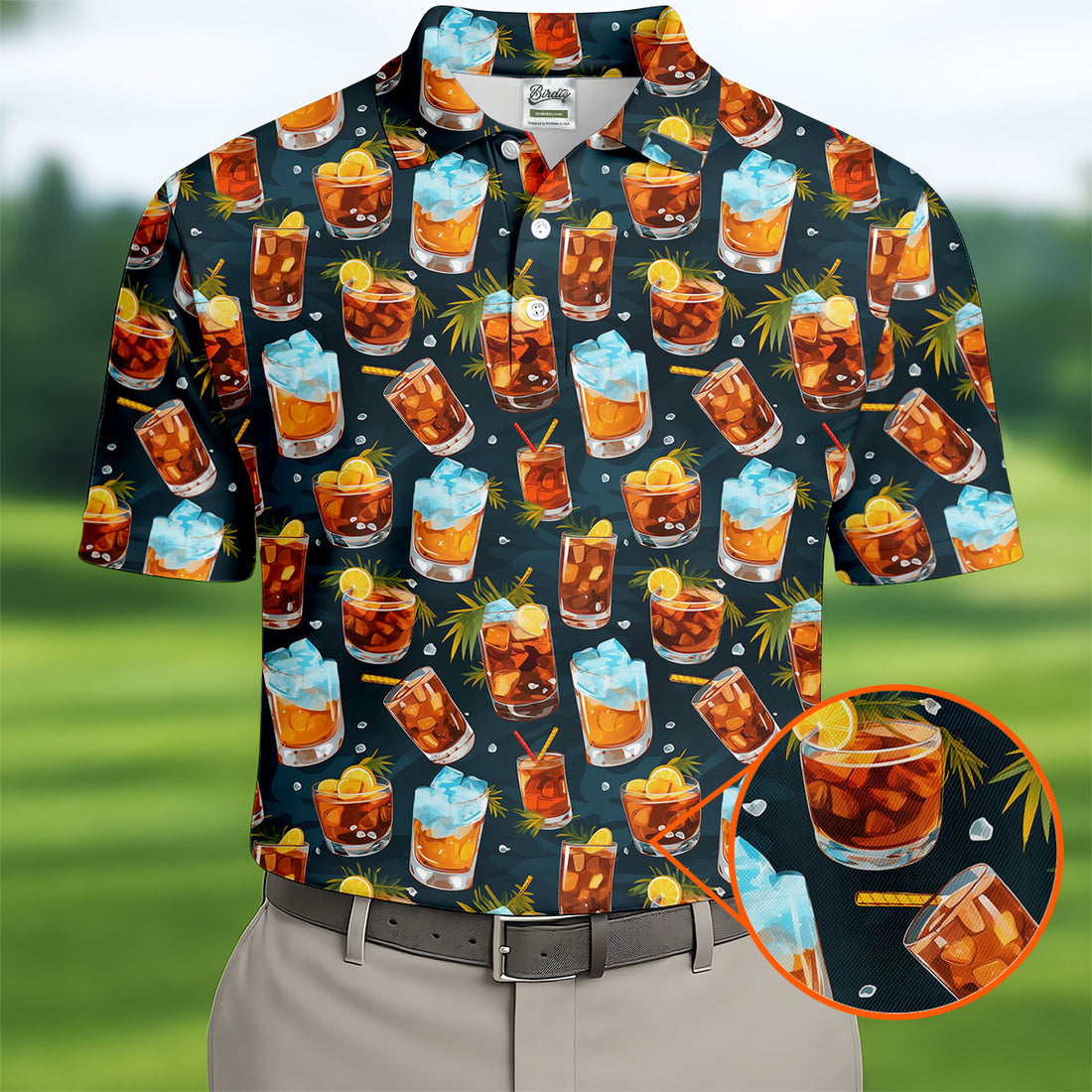 Summer Cocktail Pattern Hawaiian Golf Shirt, Mens Golf Apparel, Golf Polo Shirts For Men