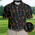 Funny Stickman Golfer Pose Black Golf Shirt, Unique Gift For Golfer, Men's Golf Polo, Golfing Apparel