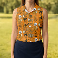 Orange Halloween Cat Golf Polo Shirts, Halloween Theme Shirts, Ladies Golf Shirts, Golfing Apparel