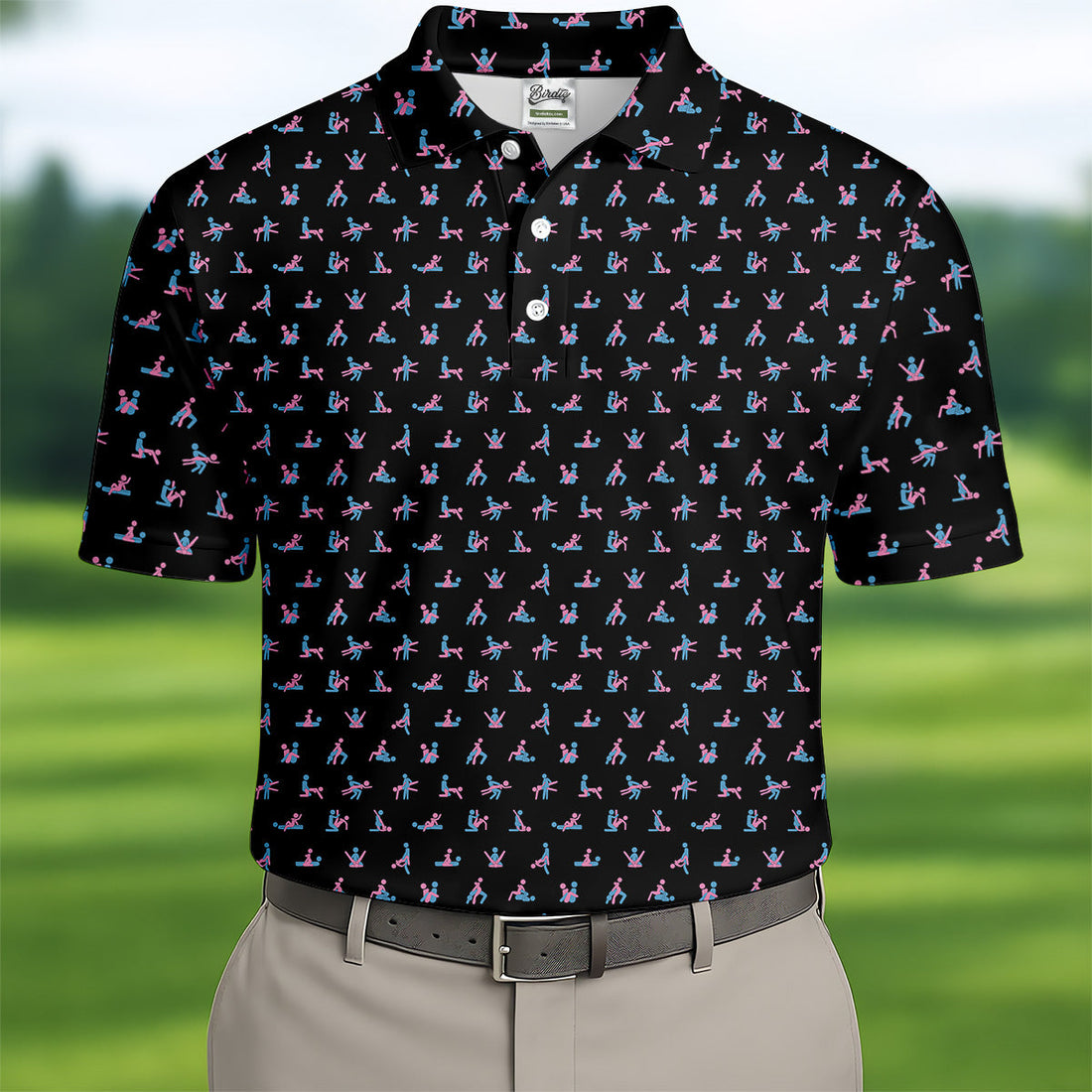 Funny Stick Figure Men's Golf Polo Shirt, Funny Position Golf Polo, Fun Men Golf Shirts, Golf Gift For Him