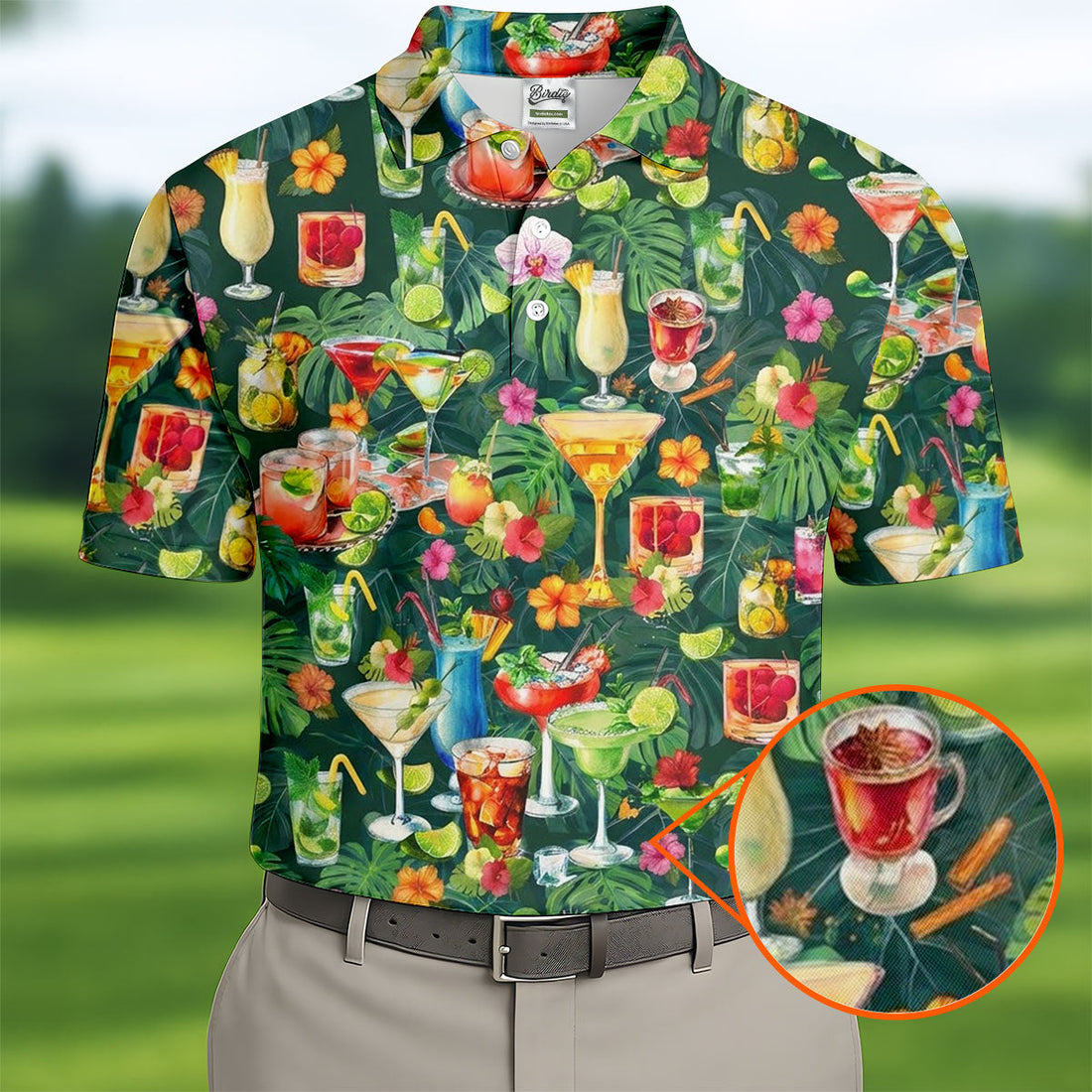 Tropical Cocktail Drinks And Floral Paradise Golf Polo, Hawaiian Golf Shirt, Golf Shirts For Men