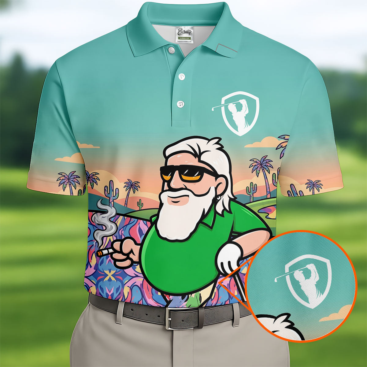 Retro Desert Bearded Golfer Men's Golf Shirt, Hawaiian Golf Shirt, Mens Golf Apparel