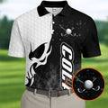 Monochrome Skull Golf Ball Graphic Golf Shirt, Mens Golf Polo, Printed Golf Shirts
