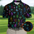 Neon Bigfoot Alien UFO Pattern Golf Polo Shirt, Men's Golf Shirt, Printed Golf Shirts