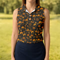 Black Cat Pumpkin Fun Womens Golf Shirts, Sleeveless Polo Shirt, Ladies Golf Shirts, Golf Hoodie