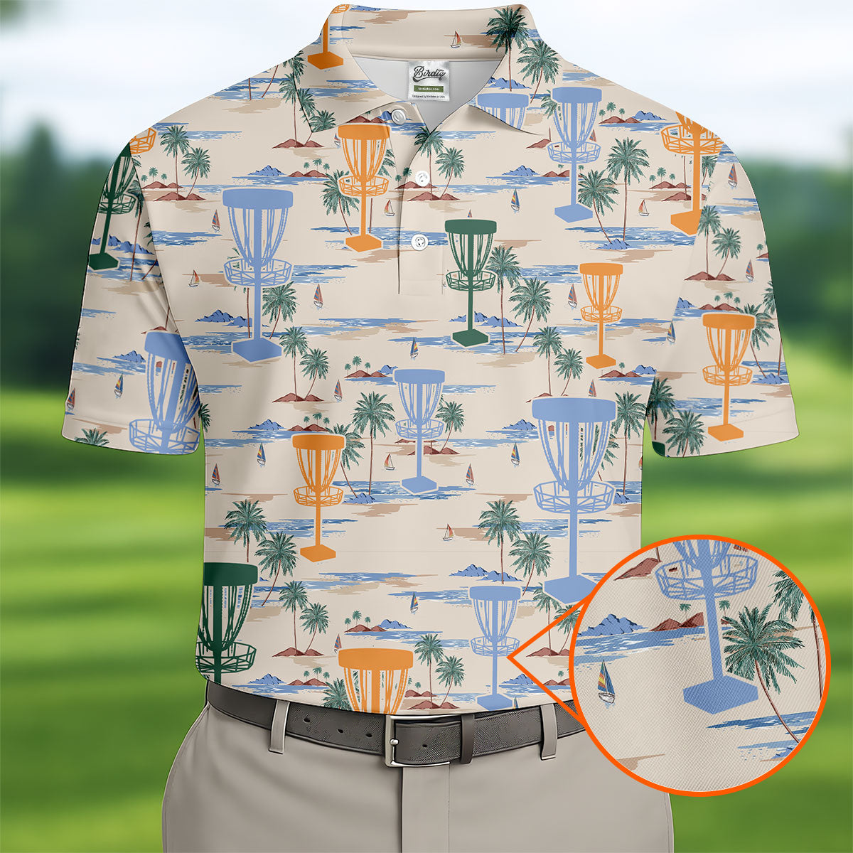 Beach Disc Golf Basket Pattern Polo Shirt, Hawaiian Golf Shirt, Golf Polo Shirts For Men