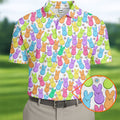 Pastel Easter Peeps Daisy Pattern Golf Shirts For Men, Cute Golf Outfit, Polo Shirts For Men