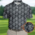 Skull Damask Charcoal Grey Gothic Floral Golf Tops For Men, Polo Shirts For Men, Golf Shirts For Men