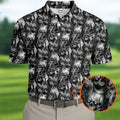 Dark Grim Reaper Skull Pattern Golf Polo Shirt, Mens Golf Polo, Golf Apparel For Men