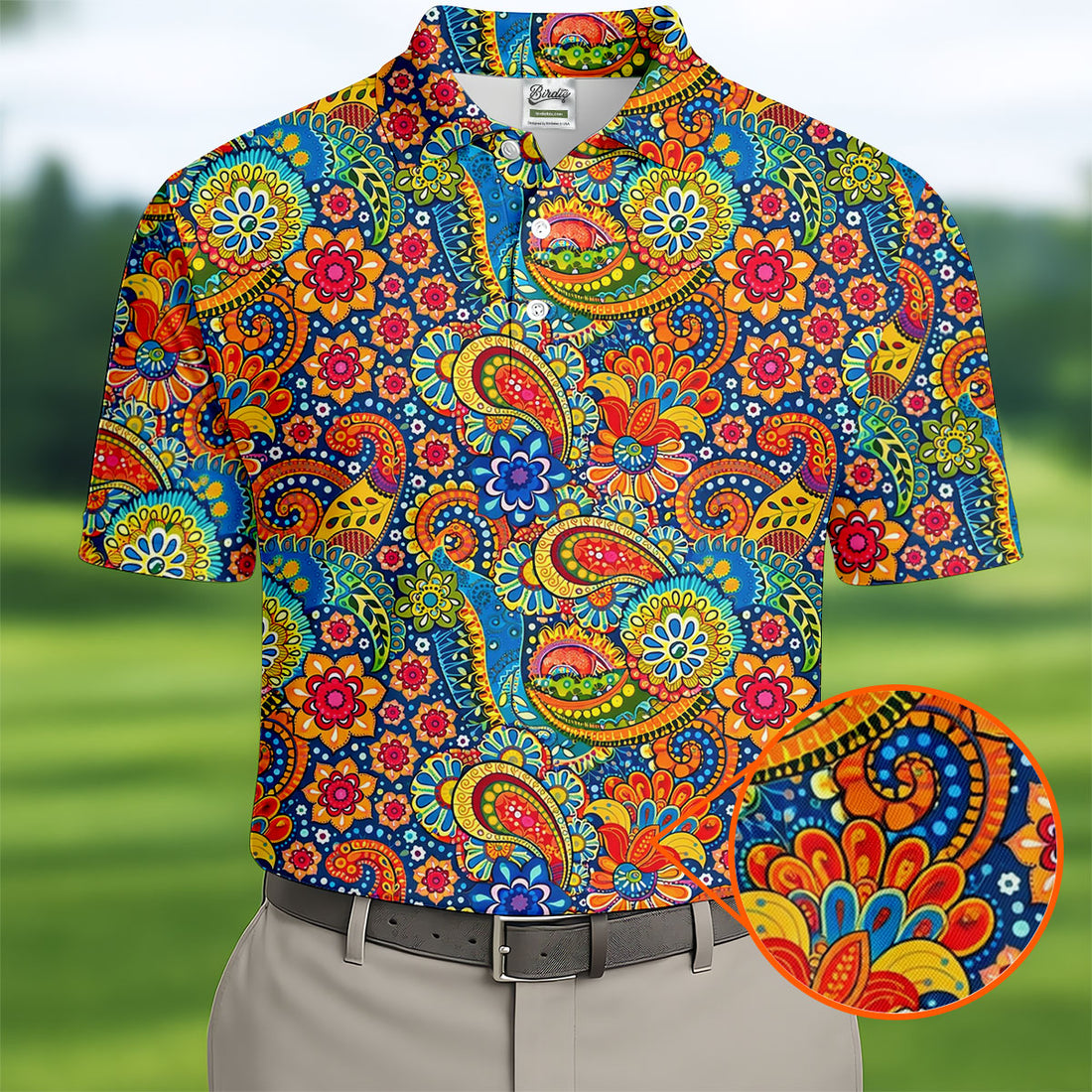 Colorful Floral Paisley Pattern Polo Shirt, Hawaiian Golf Shirt, Mens Golf Apparel