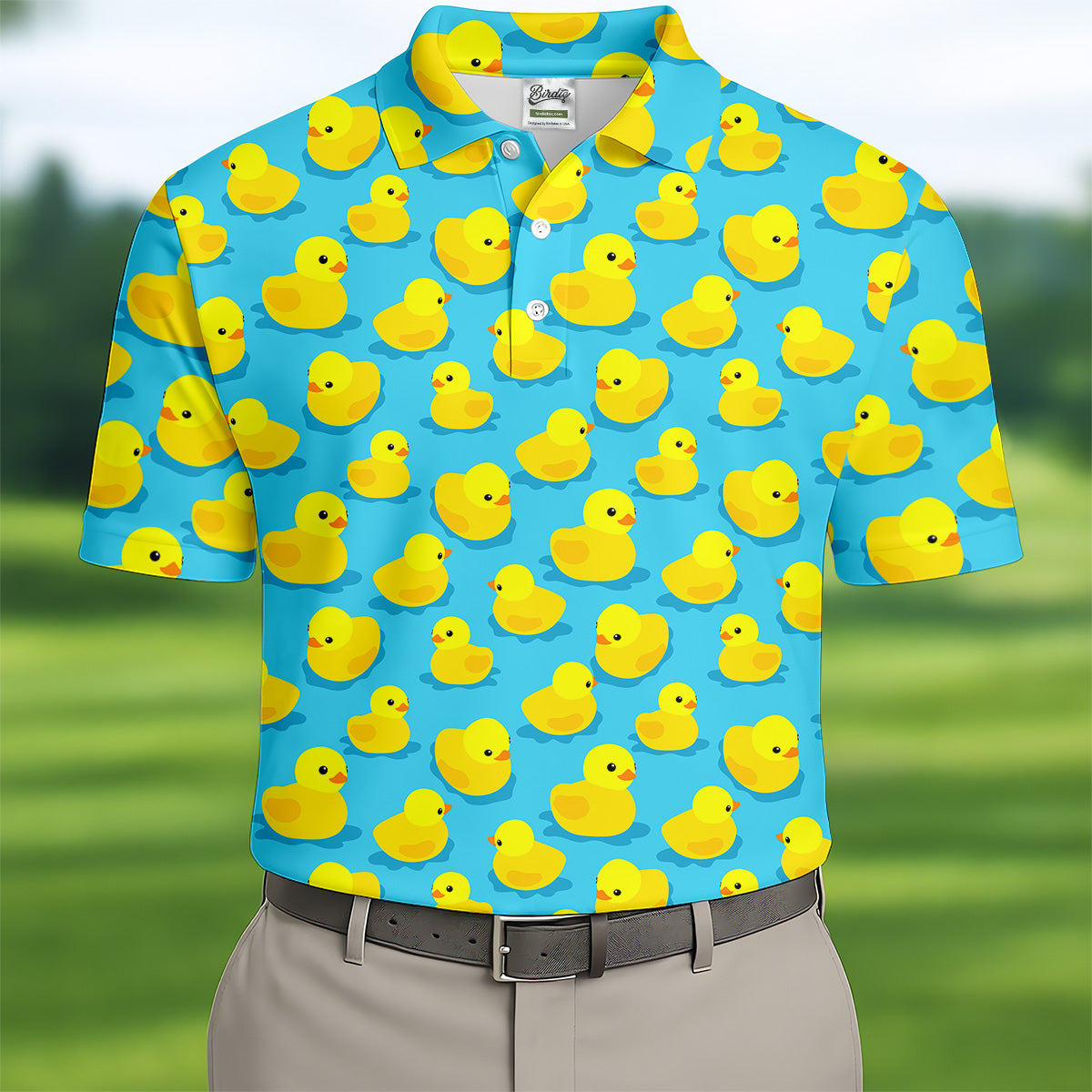 Funny Yellow Duck Men's Golf Polo Shirt, Fun Golf Polo Shirt, Men Fun Golf Shirts, Golf Gift For Him