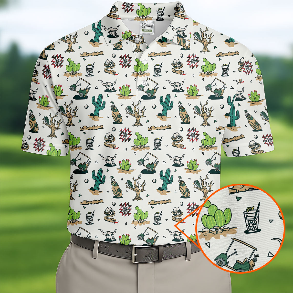 White Desert Golf Icons Pattern Golf Polo Shirt, Hawaiian Golf Shirt, Golf Polo Shirts For Men