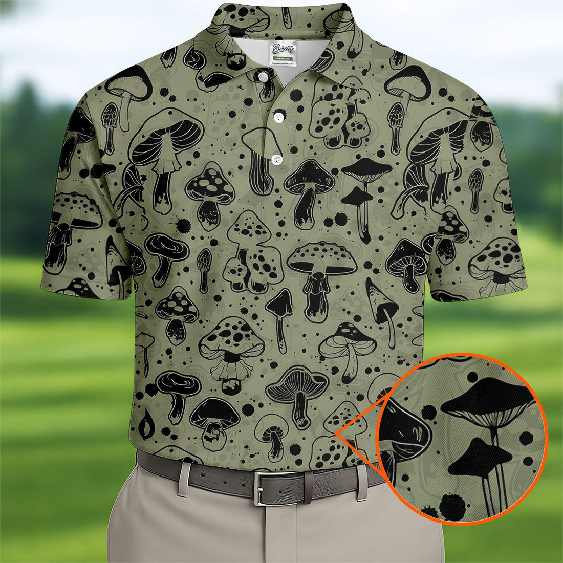 Vintage Mushroom Sketch Pattern Hawaiian Golf Shirt, Printed Golf Shirts, Golf Apparel For Men