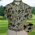 Vintage Mushroom Sketch Pattern Hawaiian Golf Shirt, Printed Golf Shirts, Golf Apparel For Men