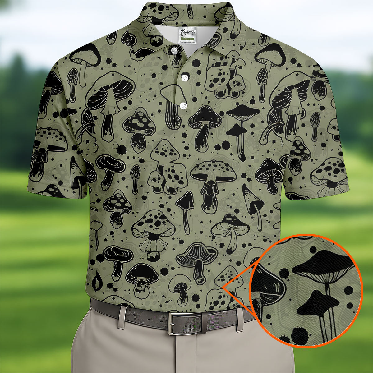 Vintage Mushroom Sketch Pattern Hawaiian Golf Shirt, Printed Golf Shirts, Golf Apparel For Men