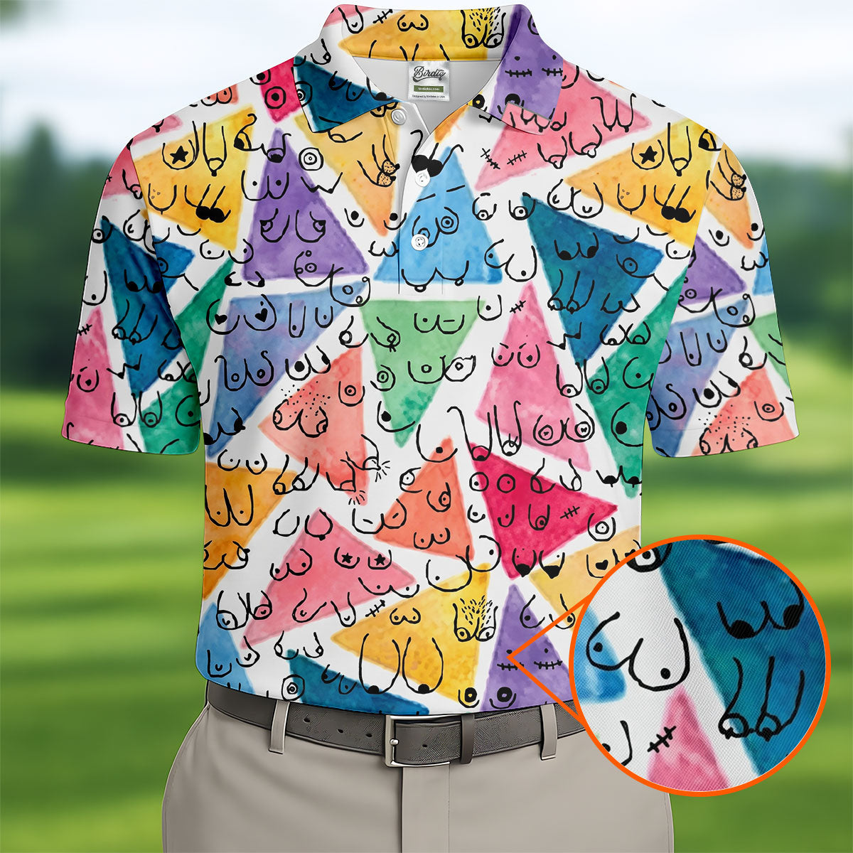 Multicolor Abstract Boob Pattern Golf Polo Shirt, Mens Golf Polo, Golf Apparel For Men