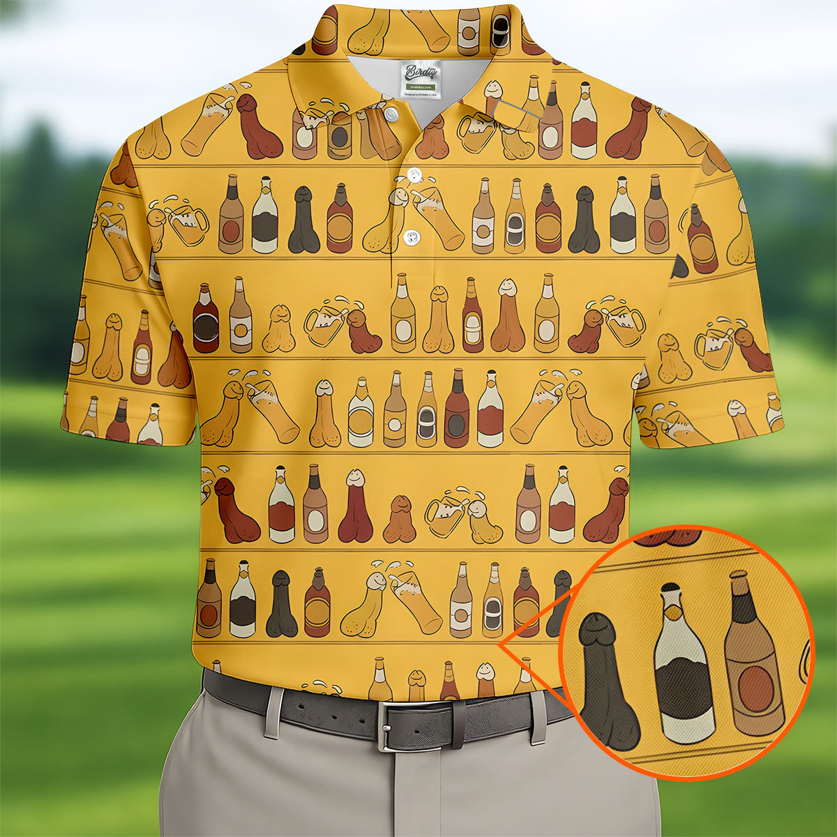 Funny Adult Party Bottle Pattern Golf Shirt, Polo Shirts For Men, Mens Golf Apparel
