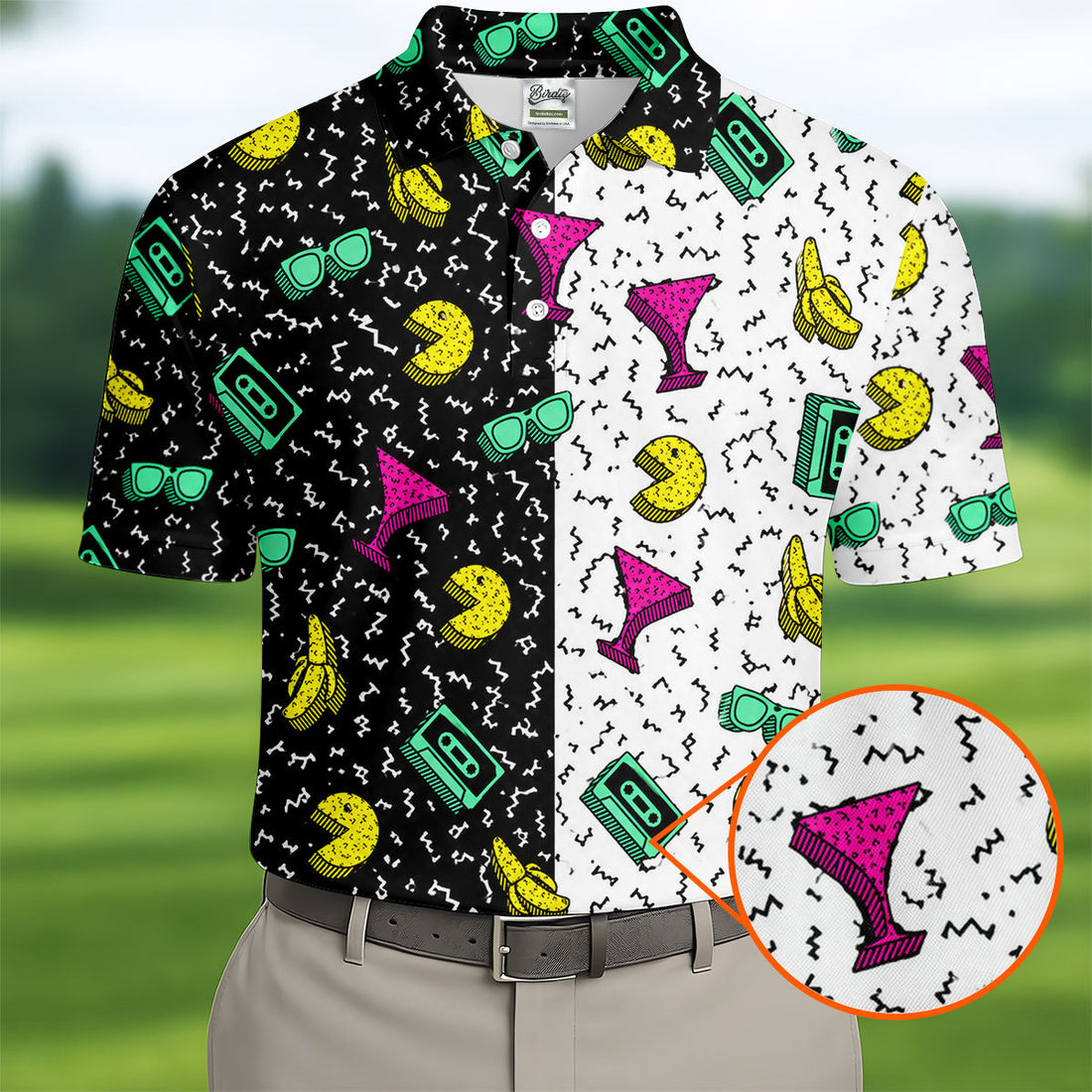Retro Cassette Sunglasses Cocktail Banana Split Golf Shirt, Hawaiian Golf Shirt, Mens Golf Shirts, Golf Apparel For Men