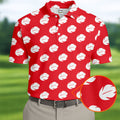 Red Tropical Leaf Hawaiian Golf Shirt, Mens Golf Polo, Golf Shirts For Men
