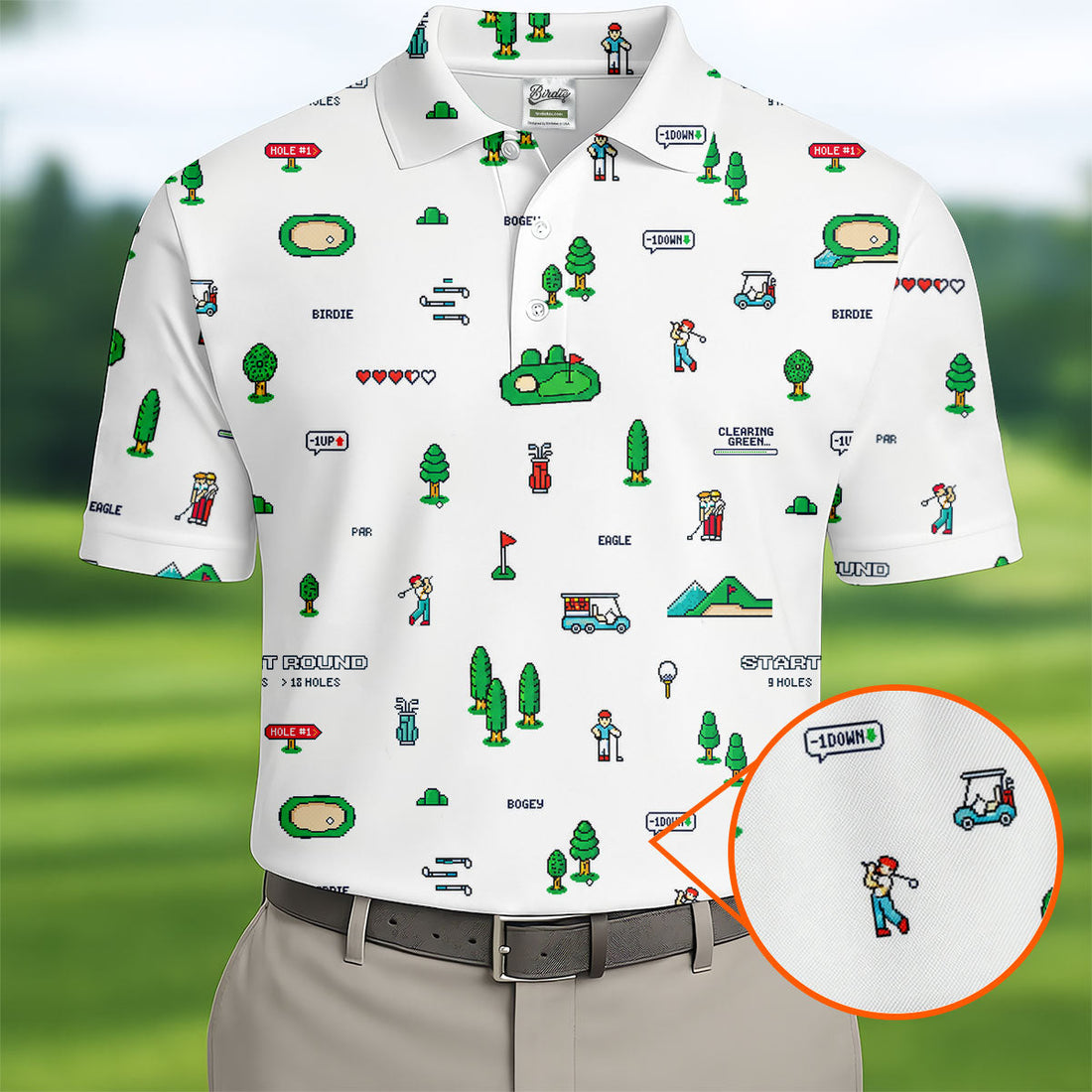 Retro Video Game Golf Theme Hawaiian Golf Shirt, Men's Golf Shirt, Polo Shirts For Men