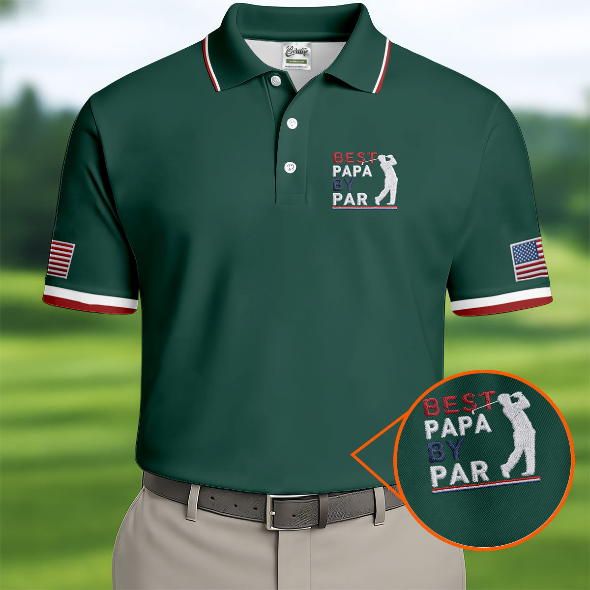 Green Best Papa By Par Embroidered Golf Polo Shirt, Golf Shirts For Men, Printed Golf Shirts