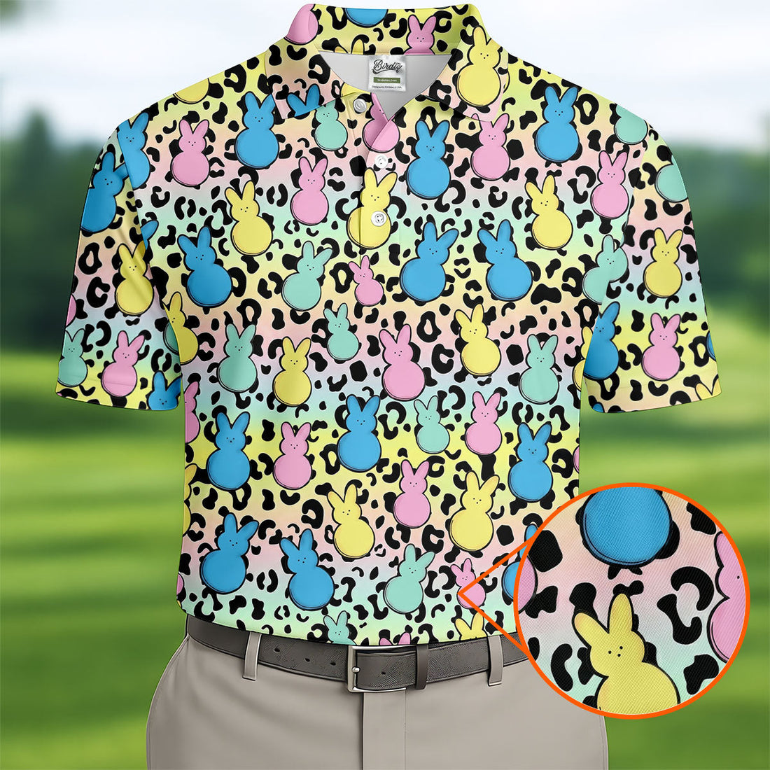 Pastel Easter Bunny Leopard Print Polo Shirt, Mens Golf Apparel, Hawaiian Golf Shirt, Printed Golf Shirts