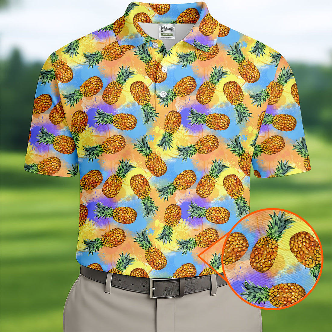 Colorful Pineapple Tropical Pattern Golf Shirt, Mens Polo Shirt, Hawaiian Golf Shirt, Performance Golf Shirt