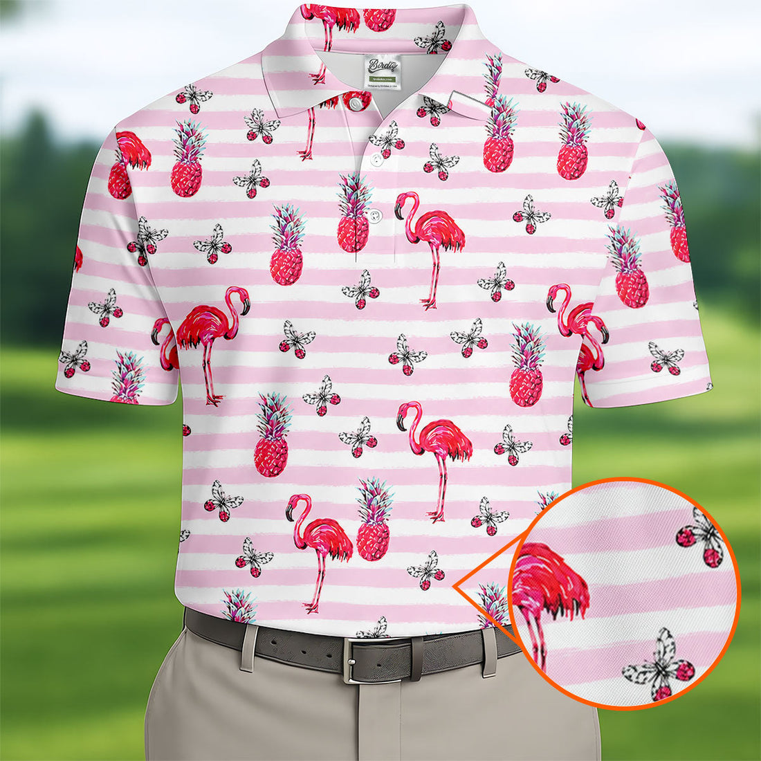 Pink Flamingo Pineapple Hawaiian Golf Polo Shirt, Polo Shirts For Men, Printed Golf Shirts