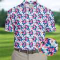 Pink Blue Tropical Floral Hawaiian Golf Shirt, Vibrant Color Golf Shirts For Men