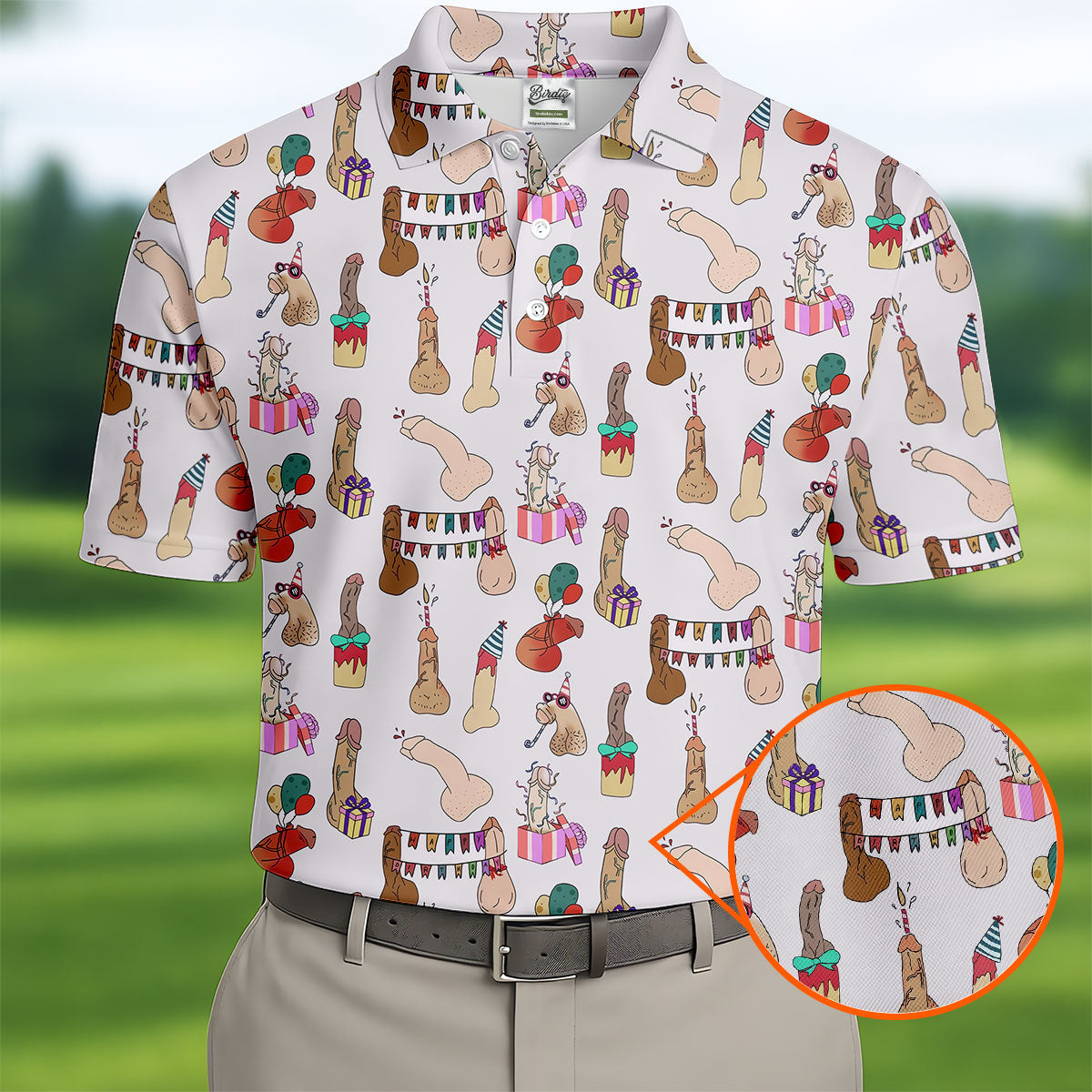 Light Pink Funny Birthday Dick Pattern Golf Polo Shirt, Men's Golf Shirt, Printed Golf Shirts