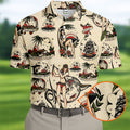 Vintage Hawaiian Pin Up Shark Tattoo Golf Shirt, Hawaiian Golf Shirt, Mens Golf Apparel