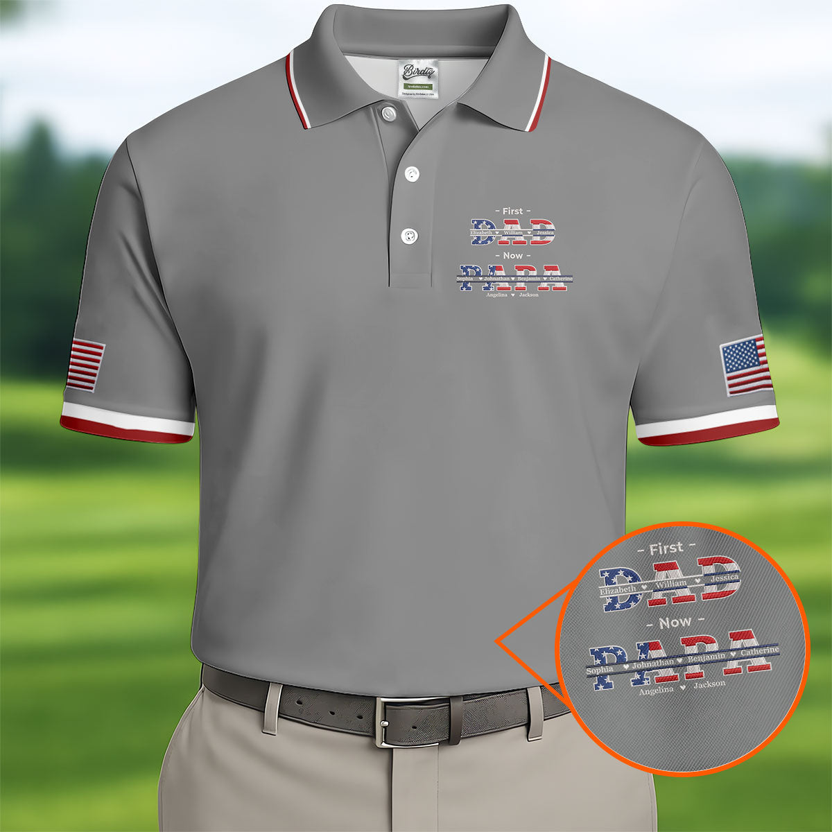 Gray First Dad Now Grandpa Golf Polo Shirt, Mens Golf Polo, Printed Golf Shirts
