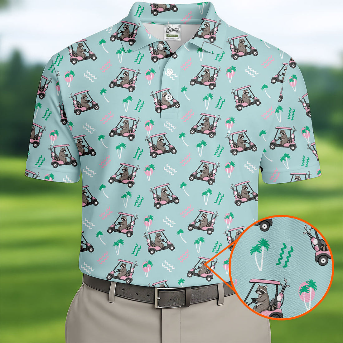 Funny Raccoon Golf Cart Tropical Polo Shirt, Hawaiian Golf Shirt, Golf Shirts For Men