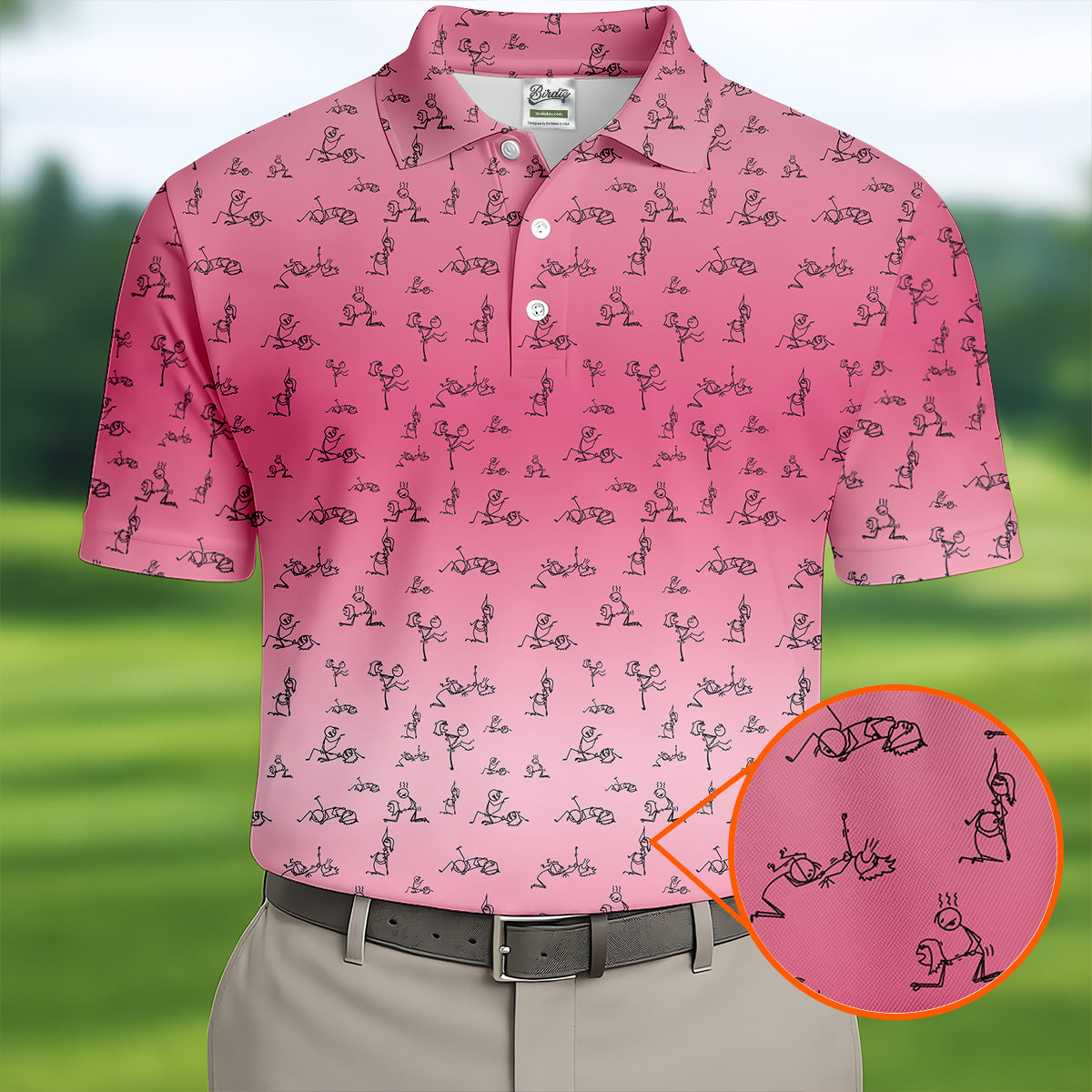 Funny Stickman Men's Pink Golf Polo, Unique Gift For Golfer, Golf Accessories For Men
