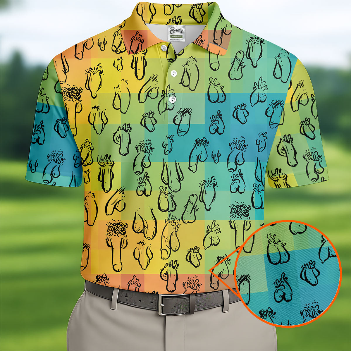 Funny Penis Doodle Color Block Golf Polo Shirt, Men's Golf Polo, Printed Golf Shirts