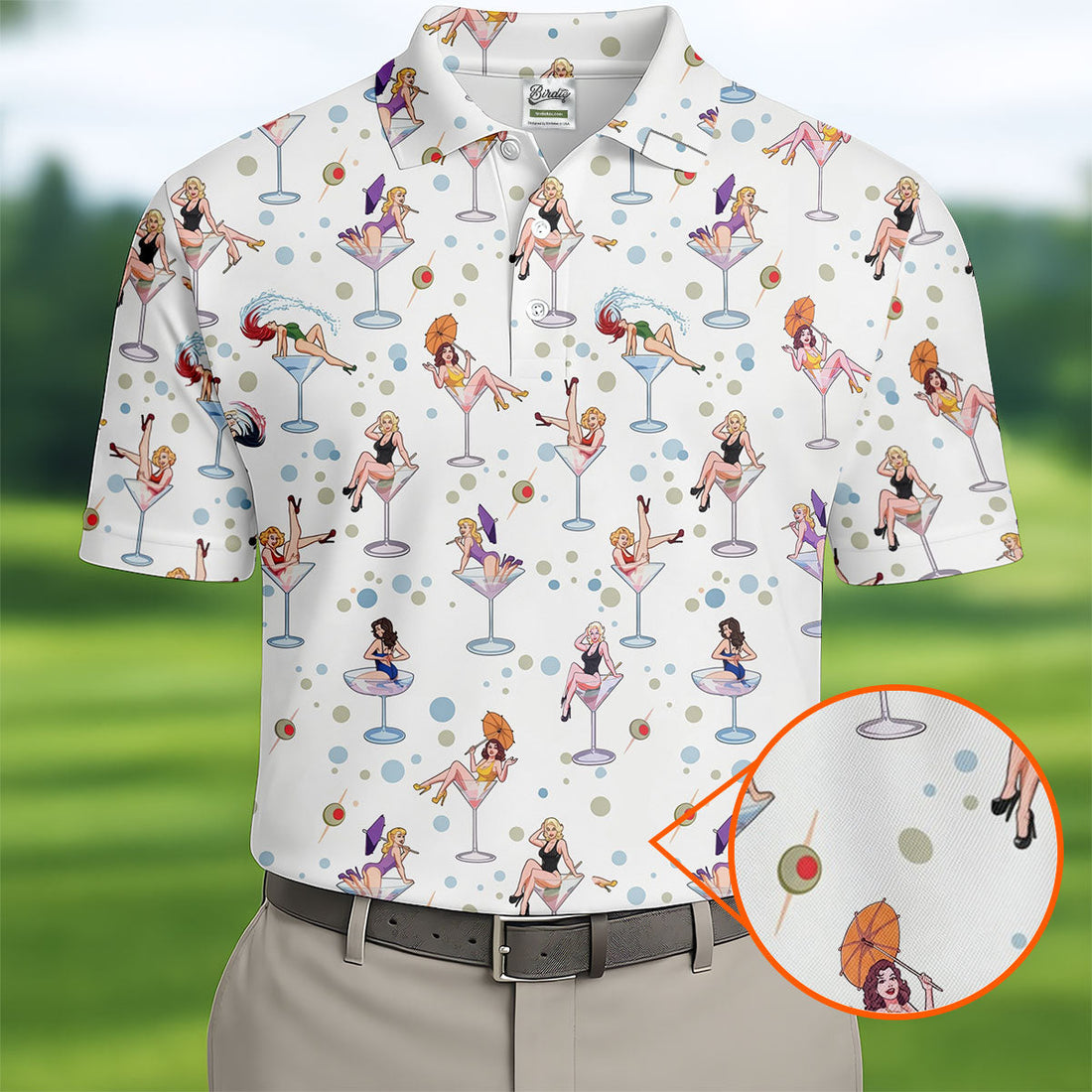 Retro Pin Up Martini Cocktail Hawaiian Golf Shirt, Golf Shirts For Men, Hawaiian Golf Shirt